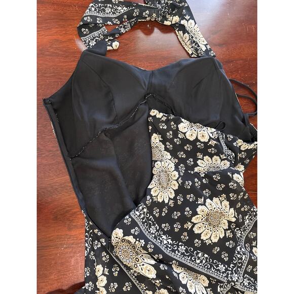 Robbie Bee Y2K Babydoll Halter Midi Dress Sz 14 Cottage Bohemian Hippie Floral - Picture 6 of 7